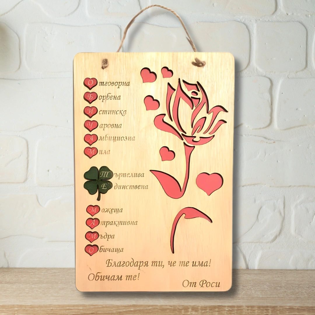 Дървена табела- Обичам те мамо